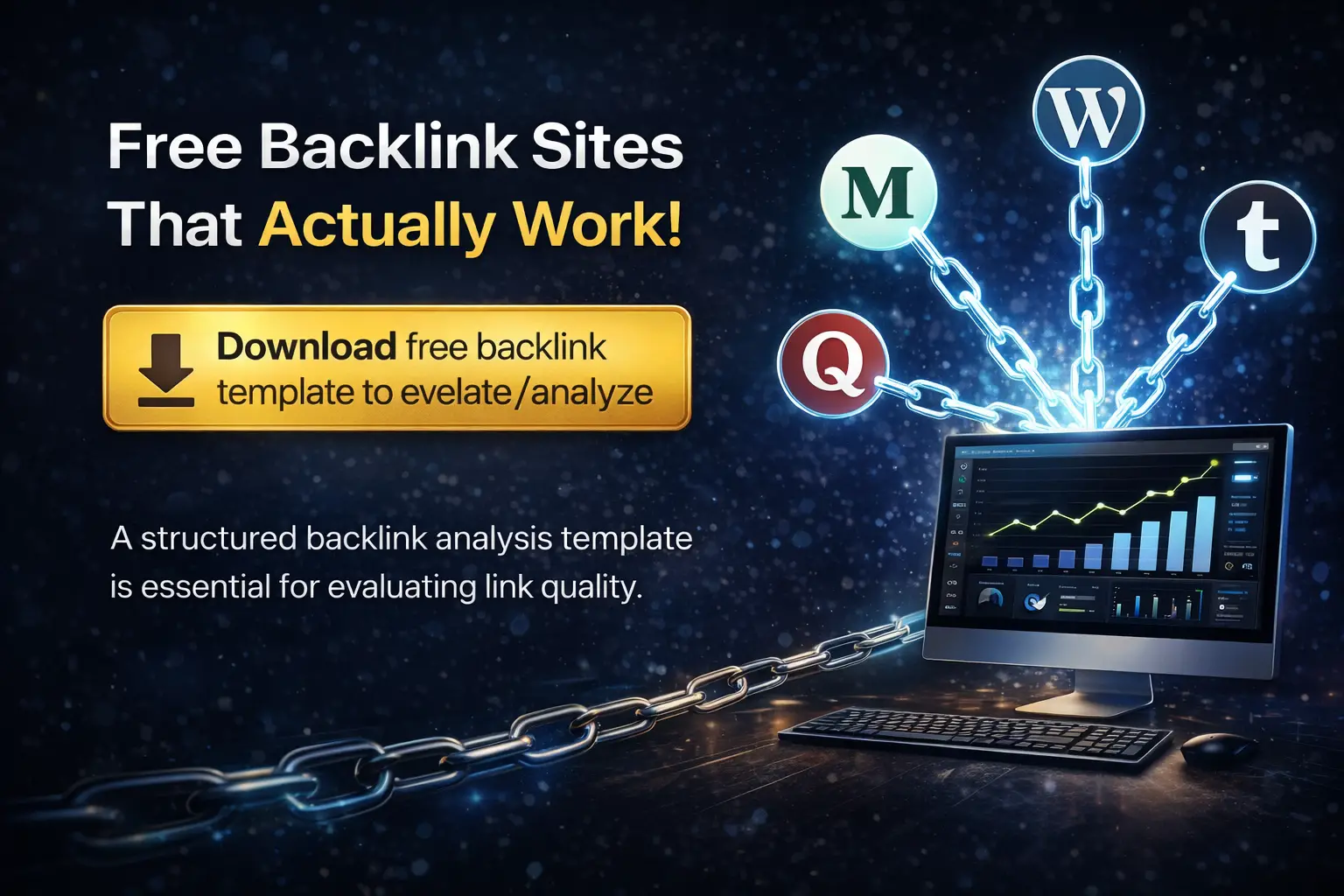 Free backlink sites list with SEO analytics dashboard and download backlink template CTA